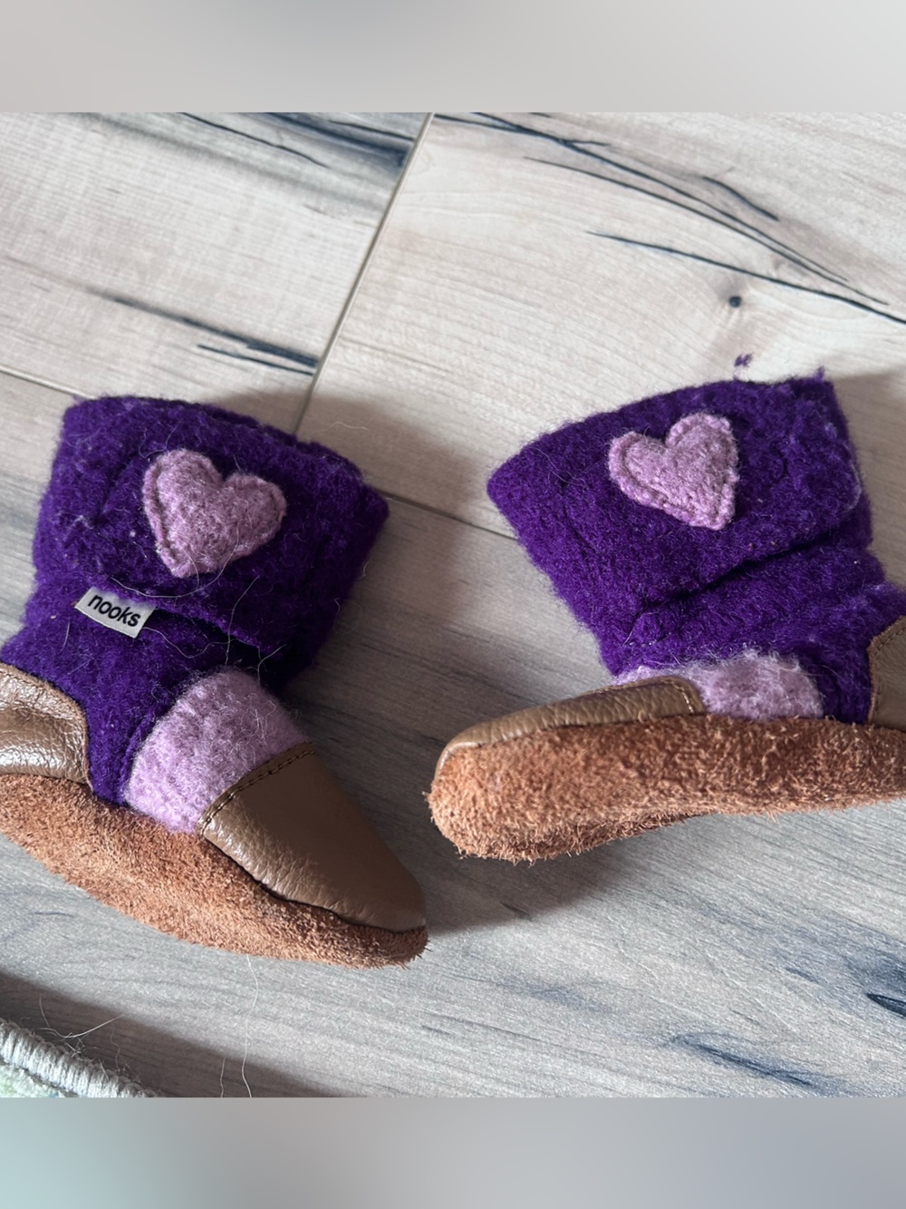 Nook Purple and Light Pink Heart Kids Mittens